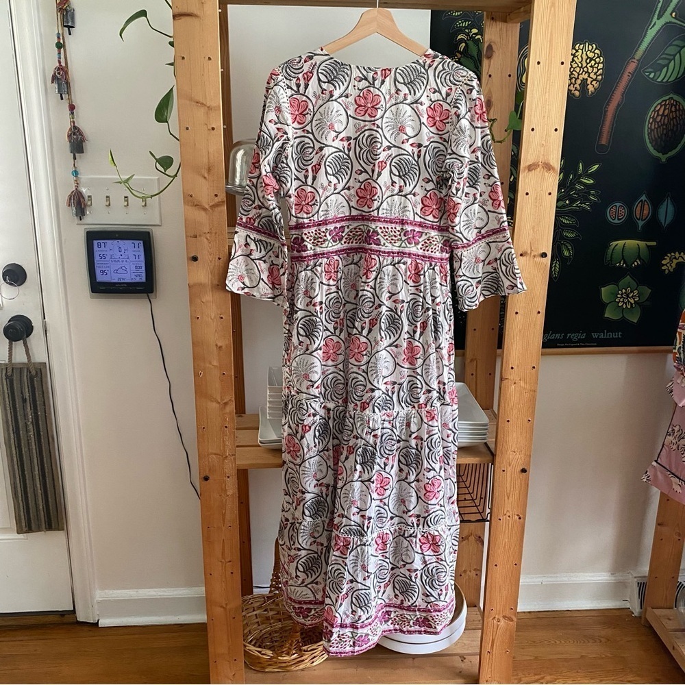 La Plage Pink White Loopy Floral Water Mill Maxi Dress XS - Picture 4 of 16